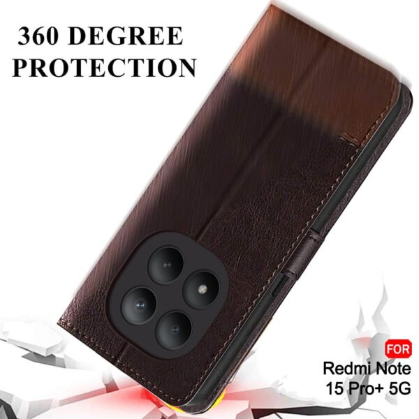 TheGiftKart Flip Back Cover Case for Mi Redmi Note 15 Pro Plus 5G | Dual-Color Leather Finish | Inbuilt Stand & Pockets | Flip Back Case Cover for Redmi Note 15 Pro+ 5G (Faux Leather, Coffee & Brown)