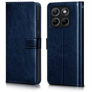 WOW IMAGINE Shock Proof Flip Cover Back Case Cover for Motorola Moto Edge 70 Fusion 5G (Flexible | Leather Finish | Card Pockets Wallet & Stand | Blue)