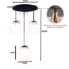 VRCT E27 Base Adjustable Mini Hanging Vintage Pendant Light Fixture with 3-Light Globe Shade (White)(Metal)(Corded Electric)