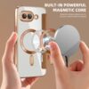 BOUNCEBACK Electroplated Transparent Mag Charge Support Vegan Leather Flip Flap Wallet Back Case Cover for Google Pixel 9a - Clear Brown