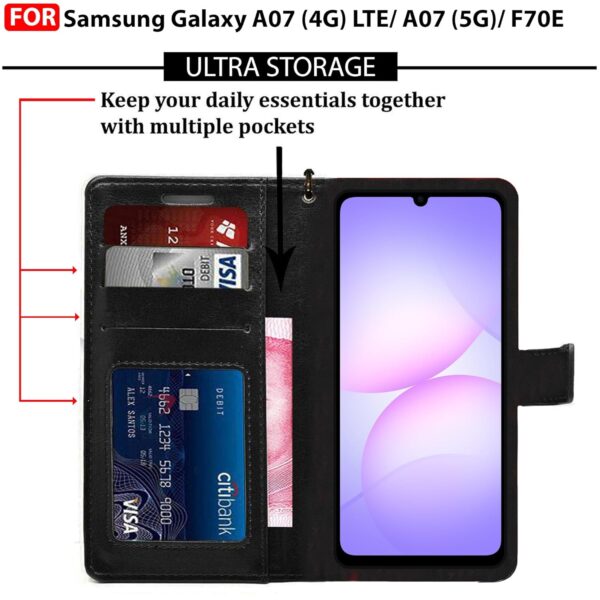 CEDO Flip Cover for Samsung Galaxy A07 (4G) LTE / A07 (5G)/ F70E | Leather Finish | Inside Pockets & Inbuilt Stand | Shockproof Wallet Style Magnetic Closure Back Case Flipcover (Black)