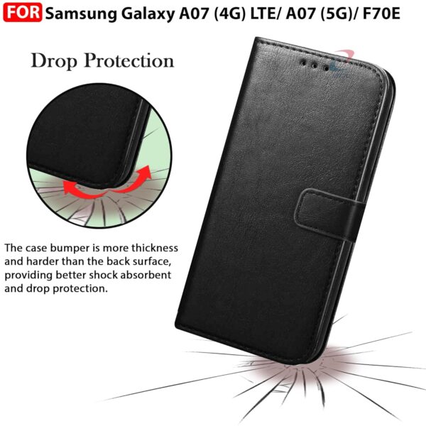 CEDO Flip Cover for Samsung Galaxy A07 (4G) LTE / A07 (5G)/ F70E | Leather Finish | Inside Pockets & Inbuilt Stand | Shockproof Wallet Style Magnetic Closure Back Case Flipcover (Black)