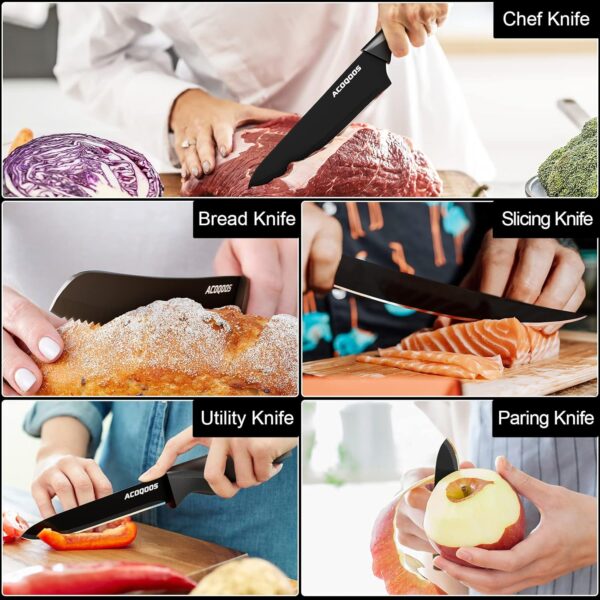 ACOQOOS-ACOQOOS Block Knife Set, Kitchen Knife Sets 14 Pieces Internal Sharpener, Chopping, Slicing, Kitchen Knives for Cube Cutting