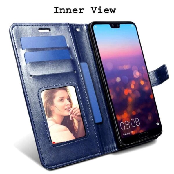 Bintage Vegan Leather Finish Wallet Stand Magnetic Case Flip Cover Compatible for Poco c85x 5g - Blue