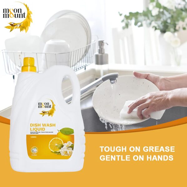 Moon & Mount Lemon Dishwash Liquid 5L Can - Concentrated Grease Cleaner for Hard Water, Hand-Friendly, Kitchen Utensil Refill Pack