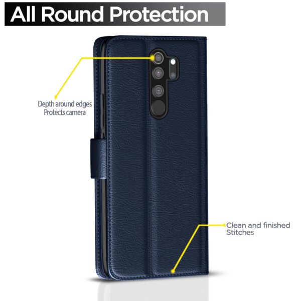 Pikkme Redmi Note 8 Pro Flip Cover Case | Leather Finish | Wallet Stand | Shock Proof | 360 Degree Complete Protection Flip Cover for Xiaomi Redmi Note 8 Pro (Blue)