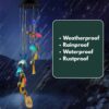 UBliss Blue Hummingbird Solar Wind Chime with Color-Changing LED – 6 Bells & 4 Metal Rods – Waterproof Outdoor Hanging Light for Garden, Balcony, Patio & Yard – Gift for Home Decor