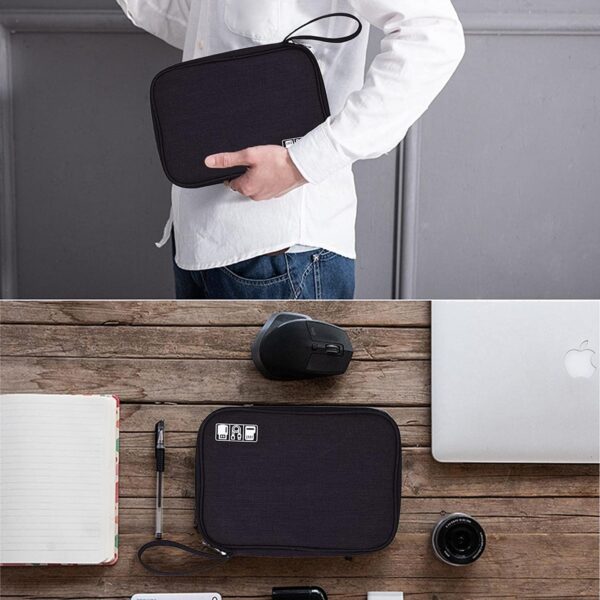 House of Quirk Polyester Electronic Accessories Pouch (Black_NEW_LINEN_GADGET_ORG_BLA-_-)