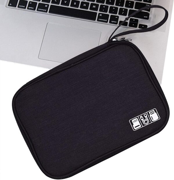 House of Quirk Polyester Electronic Accessories Pouch (Black_NEW_LINEN_GADGET_ORG_BLA-_-)