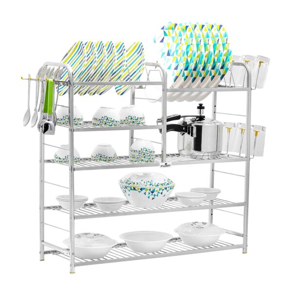 Palomino Wall Mount Kitchen Utensils Dish Rack | Stainless Steel Utensil Stand with Plate & Cutlery Holder (31 X 30 Inches) | Kitchen Shelves Organizer | Hanging