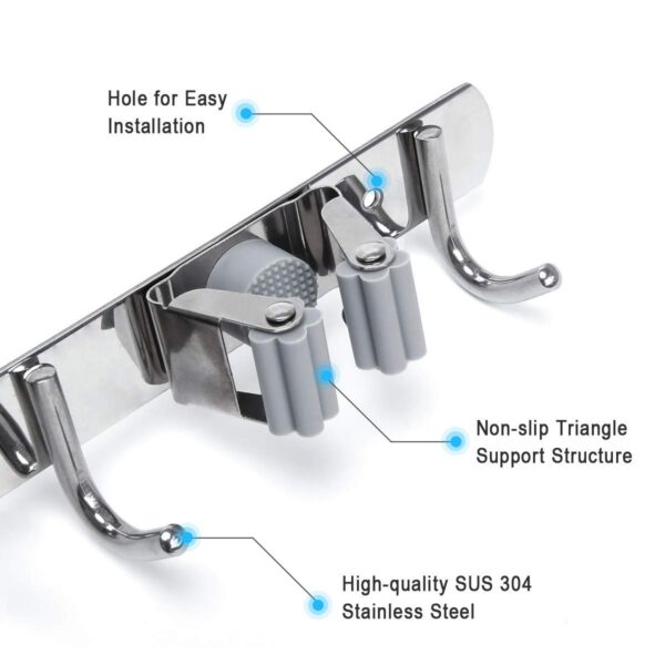 1777452490_Zollyss-Broom-Holder-Stainless-Steel-Wall-Mounted-Storage-Organizer-with-3-Racks-and-4-Hooks-Broom-Holder-Wall-Mount-for-Kitchen-Bathroom-Closet-Garage-Office-Garden-1-Pc.jpg Zollyss Broom Holder | Stainless Steel Wall Mounted Storage Organizer with 3 Racks and 4 Hooks, Broom Holder Wall Mount for Kitchen, Bathroom, Closet, Garage, Office, Garden (1 Pc)
