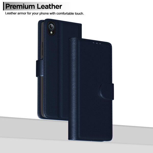 Pikkme Vivo Y91i Flip Case Leather Finish | Inside TPU with Card Pockets | Wallet Stand and Shock Proof | Magnetic Closing | Complete Protection Flip Cover for Vivo Y91i (Blue)