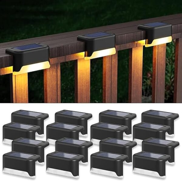 4Psc Plastic Solar Step Light Outdoor Led Solar Powered Deck Lights Waterproof Lighting for Steps Stairs Paths Garden Fences Pathway, Outdoor Solar Deck Light