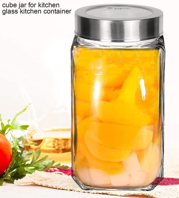CROCO JAR Square Glass Storage Containers 1000ml | Set of 6 | Transparent Kitchen Jars with Airtight Steel Lid | Spice, Pickle, Dry Fruit, Snack, Coffee, Sugar & Pantry Storage Containers