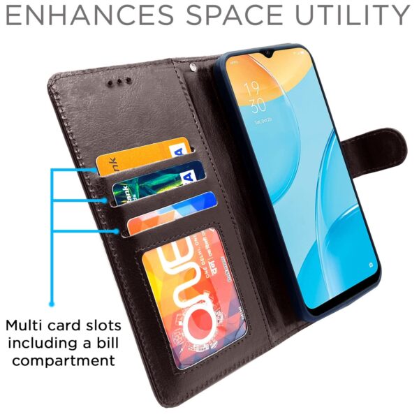 Pikkme Oppo A15 / A15s Flip Case Leather Finish | Inside TPU with Card Pockets | Wallet Stand and Shock Proof | Magnetic Closing | Complete Protection Flip Cover for Oppo A15 / A15s (Coffee)