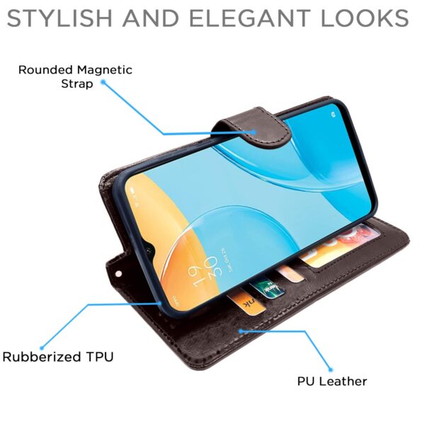 Pikkme Oppo A15 / A15s Flip Case Leather Finish | Inside TPU with Card Pockets | Wallet Stand and Shock Proof | Magnetic Closing | Complete Protection Flip Cover for Oppo A15 / A15s (Coffee)