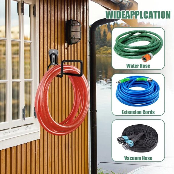 NYALA 2 Pcs Heavy Duty Black Garden Hose Hangers – Outdoor Water Hose Storage Holder & Wall Mount Hose Reel Stand (Rust-Resistant, Easy Install)