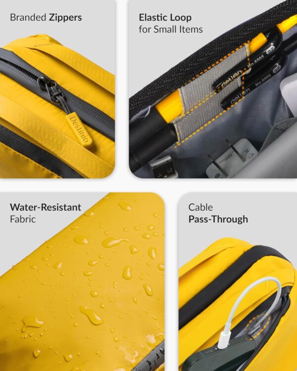 Destinio Electronic Gadget Organizer Bag - Waterproof Padded Tech Pouch for USB Cable, Travel Adapter, Laptop Mobile Charger, Power Bank, Ear Phones,Hard Disk, Digital Accessories Organiser (Yellow)
