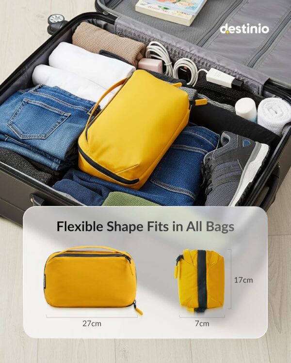 Destinio Electronic Gadget Organizer Bag - Waterproof Padded Tech Pouch for USB Cable, Travel Adapter, Laptop Mobile Charger, Power Bank, Ear Phones,Hard Disk, Digital Accessories Organiser (Yellow)