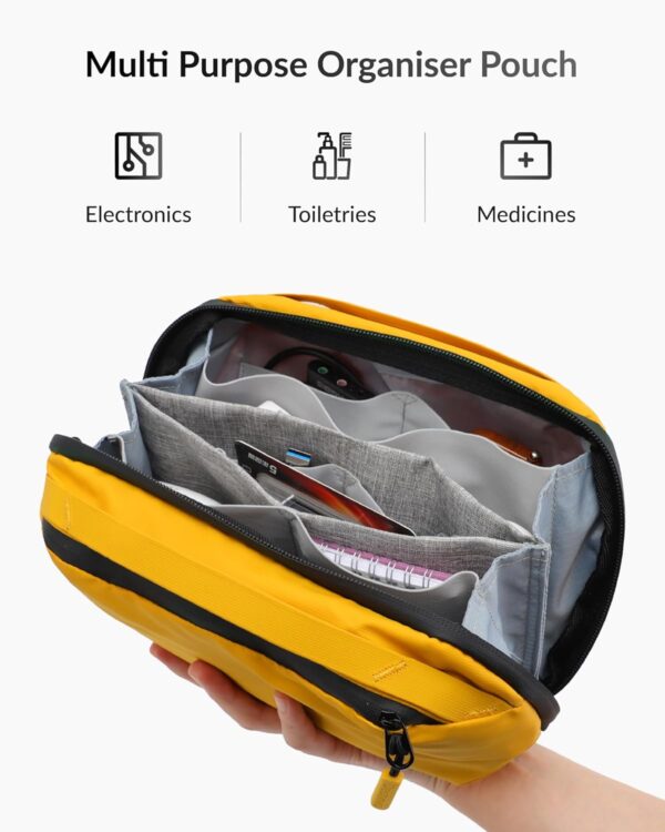 Destinio Electronic Gadget Organizer Bag - Waterproof Padded Tech Pouch for USB Cable, Travel Adapter, Laptop Mobile Charger, Power Bank, Ear Phones,Hard Disk, Digital Accessories Organiser (Yellow)