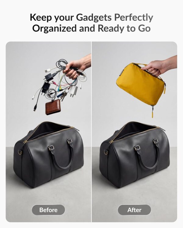 Destinio Electronic Gadget Organizer Bag - Waterproof Padded Tech Pouch for USB Cable, Travel Adapter, Laptop Mobile Charger, Power Bank, Ear Phones,Hard Disk, Digital Accessories Organiser (Yellow)