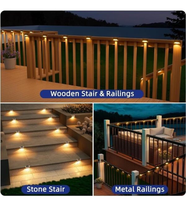Solar Deck Lights Step Lights Outdoor Waterproof Led Solar Fence Lamp for Patio, Stairs,Garden Pathway, Step and Fences (Warm White) (Pack of 4)