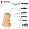 Bergner Dusseldorf 7 Pcs Stainless Steel Knife Set - Chef Knife, Slicing Knife, Tomato Knife, Utility Knife, Paring Knife, Scissors and Wooden Block, Durable, for Kitchen and Restaurants - Black