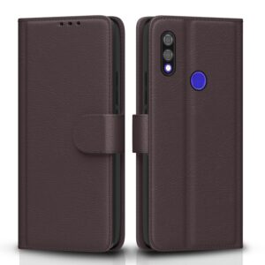 Pikkme Flip Cover Leather Finish | Inside TPU with Card Pockets | Wallet Stand and Shock Proof | Complete Protection Flip Case for Redmi Note 7 / Note 7 Pro/Note 7s(Coffee)