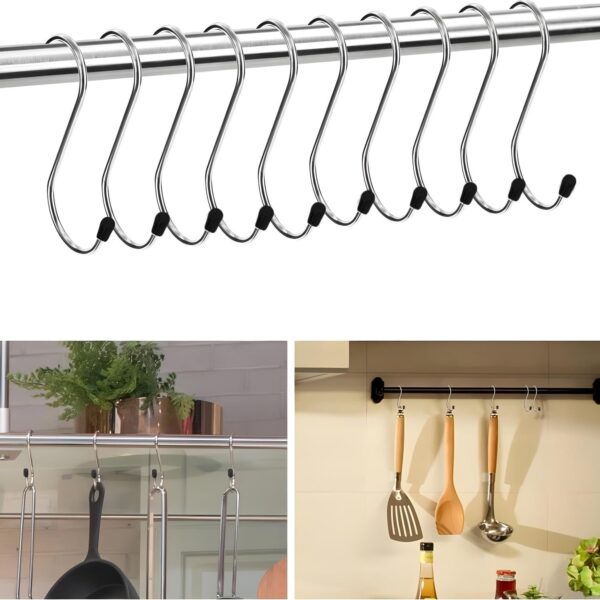 Oblivion Stainless Steel Hooks for Clothes – Heavy Duty S-Shape 3" Inch Long Extension for Wardrobe, Hanging Accessory, Utility Organizer for Kitchenware, Workshop, Office, Bathroom (Pack of 20)