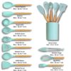 12 Pcs Silicone Cooking Utensils Set with Holder - Heat Resistant Spatula Turner Set, Wooden Spoons, Kitchen Gadgets Tools for Nonstick Cookware (12, Green)