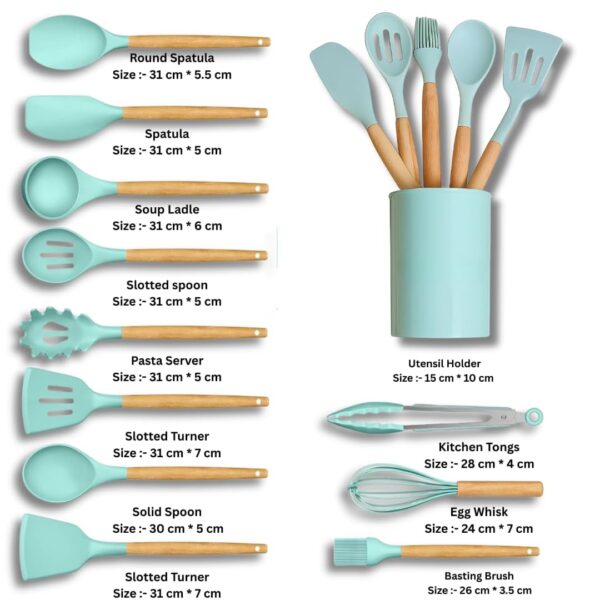 1777497938_12-Pcs-Silicone-Cooking-Utensils-Set-with-Holder-Heat-Resistant-Spatula-Turner-Set-Wooden-Spoons-Kitchen-Gadgets-Tools-for-Nonstick-Cookware-12-Green.jpg 12 Pcs Silicone Cooking Utensils Set with Holder - Heat Resistant Spatula Turner Set, Wooden Spoons, Kitchen Gadgets Tools for Nonstick Cookware (12, Green)