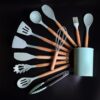 12 Pcs Silicone Cooking Utensils Set with Holder - Heat Resistant Spatula Turner Set, Wooden Spoons, Kitchen Gadgets Tools for Nonstick Cookware (12, Green)