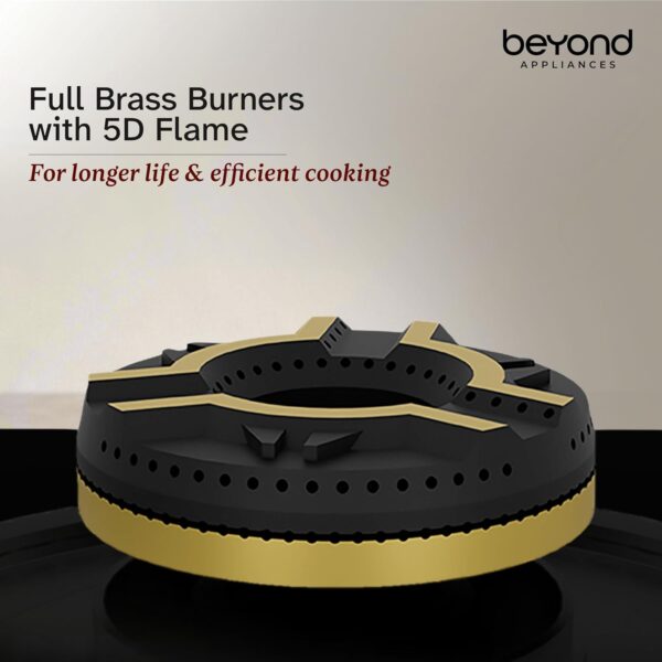 Beyond Appliances Auriga Pro 3 Full Brass Burner Smart Gas Stove I Auto Ignition I Digital Timer I Flame Failure Device I Toughened Glass I ISI Certified, LPG & PNG Compatible, PAN India Service
