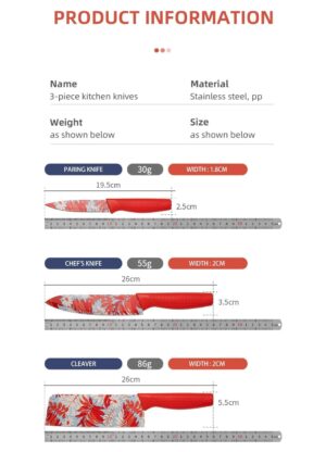 Carrot Kitchen Knife Stainless Steel 3 Pieces Professional Knife Set Carrot Kitchen Knife Stainless Steel 3 Pieces Professional Knife Set with Color Printing and Non-Slip Handle (red)