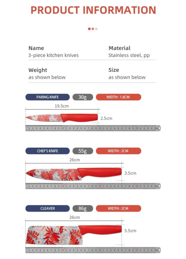 Carrot Kitchen Knife Stainless Steel 3 Pieces Professional Knife Set with Color Printing and Non-Slip Handle (red)