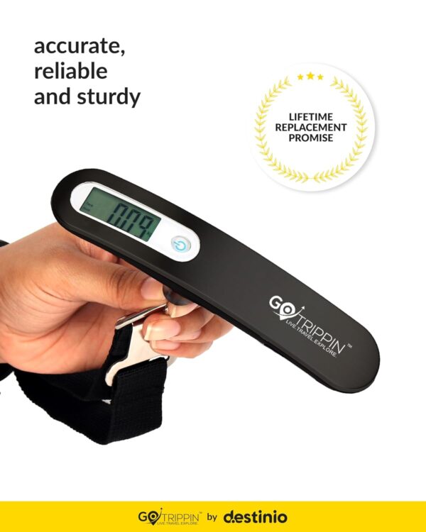 GoTrippin by Destinio Weight Machine for Luggage - 50 kg capacity, Steel body, Lifetime replacement - Digital Portable Electronic Luggage Weighing Scale for home, travel, flights, bags (Dark Gray)