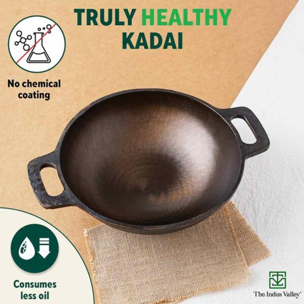 The Indus Valley Super Smooth Cast Iron Kadai | Medium, 25.4cm/10 inch, 2.5Ltr, 2.4kg | Nonstick, Pre-Seasoned Kadhai, 100% Pure & Toxin-Free, No Chemical Coating