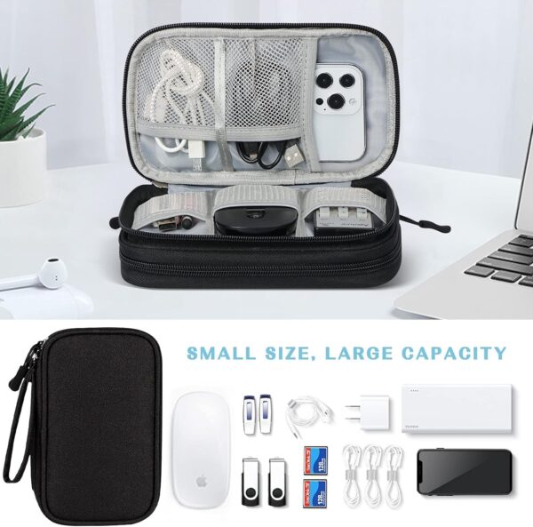 Compact Cable Organizer Bag | Double Layer Storage Pouch for Cables, Chargers, Power Bank & Other Accessories | Durable & Portable Nylon Travel Case with Mesh Pockets