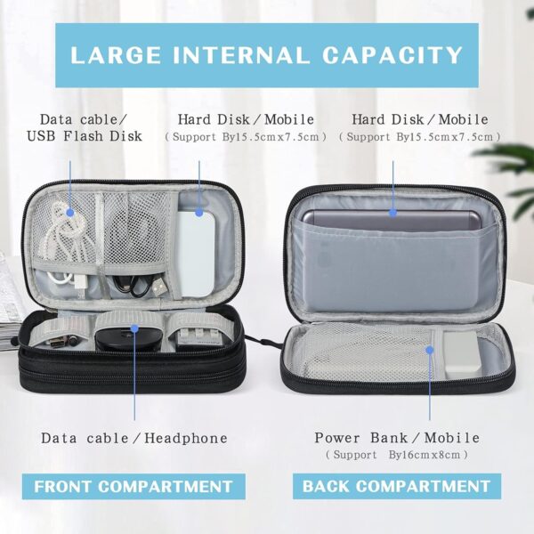 Compact Cable Organizer Bag | Double Layer Storage Pouch for Cables, Chargers, Power Bank & Other Accessories | Durable & Portable Nylon Travel Case with Mesh Pockets