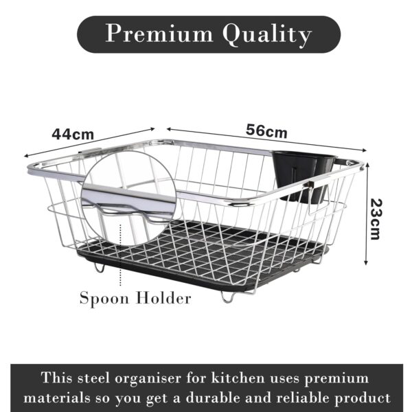 1777554414_Kuber-Industries-Stainless-Steel-Dish-Rack-for-Kitchen-Vessels-Organizer-Stands-with-Handle-Spoon-Holder-Draining-Tray-Included-17x22-Inch-56x44x23-cm.jpg Kuber Industries Stainless Steel Dish Rack for Kitchen | Vessels Organizer Stands with Handle | Spoon Holder & Draining Tray Included | 17x22 Inch, 56x44x23 cm