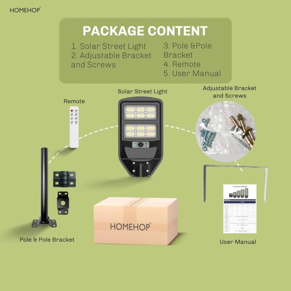 Homehop Solar Street Light Outdoor Waterproof 120 Watt LED Wireless Motion Sensor Lamp with Pole for Home, Garden, Wall, Pathway, Dusk to Dawn (ABS- Cool Light)