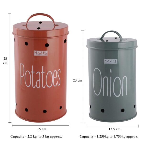 HAZEL Onion Potato Storage Container Set | Kitchen Storage Canisters with Lid | Airtight Leak Proof Steel Jar (Set of 2)
