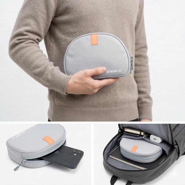 STREPE ZK Tech Pouch Organizer for USB Charger, Cable, Power Bank, Earphones, Pandrive, SSD HDD, Cable Accessories Pouch, Zipped with Light Grey Color 10"x7"x2" Inch