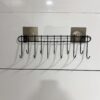 Wall Mounted Kitchen Utensil Hanger with Adhesive Hooks | Heavy Duty Metal Spoon & Ladle Holder Rack | No Drilling Kitchen Organizer for Cooking Tools, Cups & Accessories (Black)