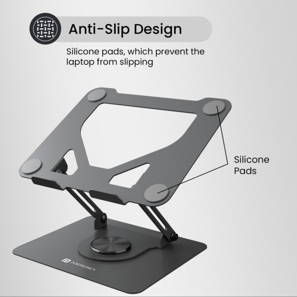 Portronics My Buddy K11 Metal Laptop Stand with 360° Rotation, Height & Angle Adjustable, Foldable Design, Improves Air Flow, Carbon Steel Body, 10 kg Max Weight for Laptops & MacBook (Black)