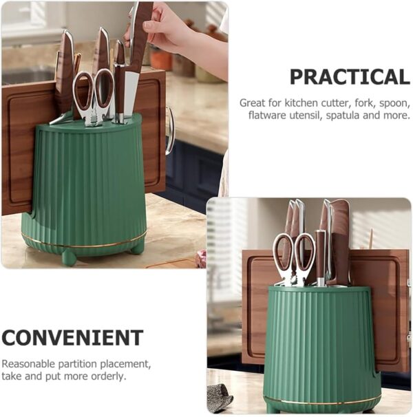 House of Quirk Kitchen Utensil Holder for Countertop Chopping Board Holder Kitchen Organizer Cutlery Holder Caddy Crock Silverware Flatware Organizer (Green)