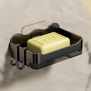 1Pack, Wall-Mounted Soap & Sponge Holder with Hooks – Self-Adhesive Bathroom Organizer with Drainage Tray, Rustproof Shower and Kitchen Accessory
