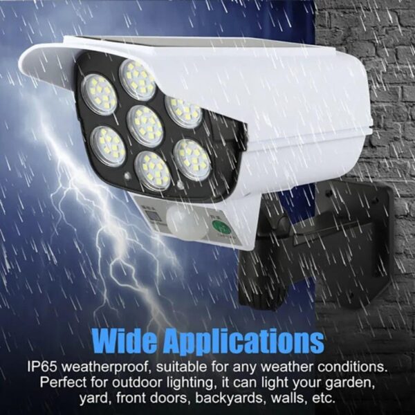 (1Pcs) Outdoor Motion Sensor Solar Lights, Lumens 77 LEDs Spotlight With Remote Controller, IP66 Waterproof, Wireless Dummy Decoy Fake Security Camera Garden Patio Driveway.