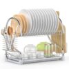 2 Layer Chrome Coated Kitchen Dish Drainer Organize Storage Rack 2 Layer Chrome Coated Kitchen Dish Drainer Organize Storage Rack - Plate, Cutlery Utensil, Fruits and Vegetable Drying Drain and Storage Stand (Silver)(Chrome Coted)