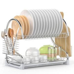 2 Layer Chrome Coated Kitchen Dish Drainer Organize Storage Rack 2 Layer Chrome Coated Kitchen Dish Drainer Organize Storage Rack - Plate, Cutlery Utensil, Fruits and Vegetable Drying Drain and Storage Stand (Silver)(Chrome Coted)